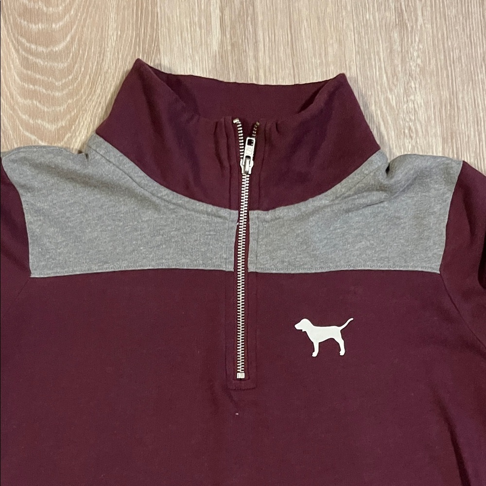 Victoria's Secret Burgundy and Gray Quarter-Zip Sweatshirt - Picture 2 of 6